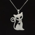 Onyx & Diamond 1.57ctw Charm Collar Cat Pendant Necklace in 18k White Gold - #353 - PDDIA339657