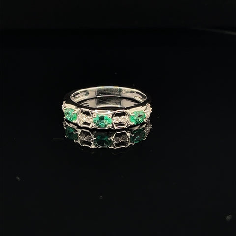 Emerald & Diamond Oval ¾ Eternity Band in 18k White Gold - (#35-HREME000193) - Divine & Timeless Jewelry