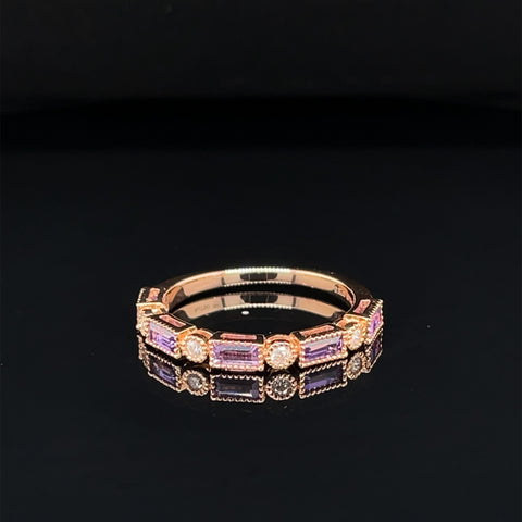 Emerald Cut Pink Sapphire & Diamond 0.91ctw Milgrain Band Ring in 18k Rose Gold - #360 - RGSAR006156