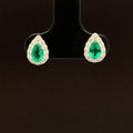 Emerald & Diamond 0.68ctw Raindrop Halo Stud Earrings in 18k White Gold - #384 - EREME027790