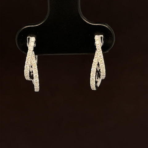 Diamond 0.20ctw Criss-Cross “X” Hugs Half Hoop Earrings in 18k White Gold - #388 - ERDIA354386