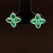 Emerald & Diamond 1.18ctw Cabochon Flower Earrings in 18K White Gold - #391- EREME027826