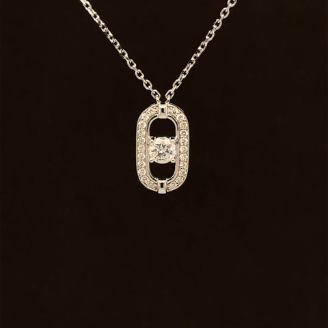 Diamond 0.33ctw Oval Solitaire Pendant Necklace in 18k White Gold - #404 - NLDIA068314