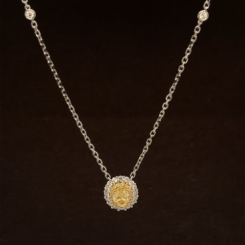 Fancy Yellow & White Diamond 1.20ctw Oval Station Necklace in 18k Two-Tone Gold - #406 - NLDIA068500