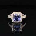 Tanzanite & Diamond 3.48ctw Cushion Halo Engagement Ring in 18k White Gold - #427 - RGTAN009054