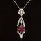 Ruby & Diamond Flower Art Deco Dangle Pendant in 18k White Gold - #471 - PDRUB031042