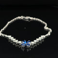 Blue Sapphire & Diamond Floral Station Bracelet in 18k White Gold - #493 - BRSAP022107