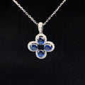 Sapphire & Diamond Flower Halo Pendant in 18k White Gold - (#4-HPSAP000113) - Divine & Timeless Jewelry