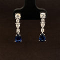 Blue Sapphire & Diamond Linear Cluster Drop Earrings in 18k White Gold - #510 - ERSAP093536
