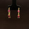 Ruby 3-Stone Textured Round Hoop Earrings in 18k Yellow Gold - #511 - ERRUB043046