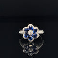 Blue Sapphire & Diamond Flower Cluster Anniversary Ring in 18k White Gold - #516 - RGSAP218013
