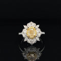 Fancy Yellow & White Diamond Floral Cluster Vintage Engagement Ring in 18k Two-Tone Gold - #529 - RGDIA668960