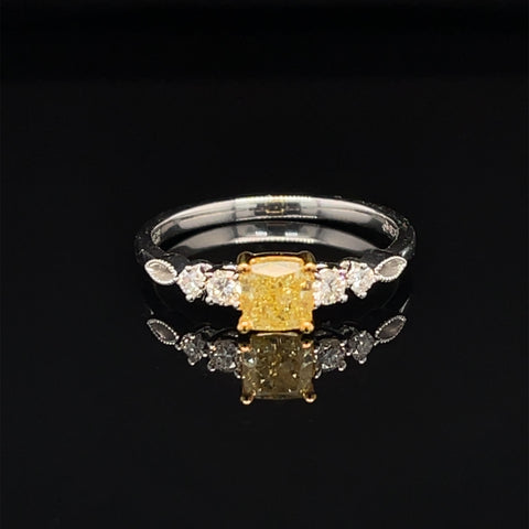 Fancy Yellow & White Diamond Engagement Ring in 18k Two-Tone Gold - #534 - RGDIA668720