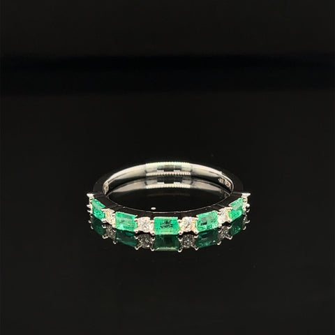 Emerald & Diamond Wedding Anniversary Ring in 18k White Gold - #540 - RGEME065541