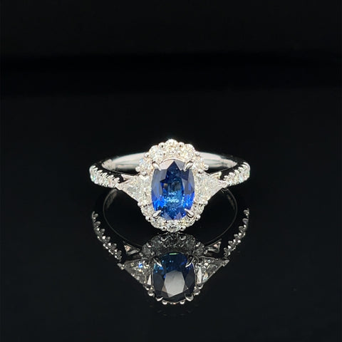 Blue Sapphire & Diamond Cluster Engagement Anniversary Ring in 18k White Gold - #547 - #RGSAP217443