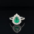 Pear Emerald & Diamond Halo Cluster Engagement Anniversary Ring in 18k White Gold - #551 - RGEME065337