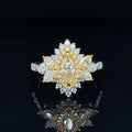 Fancy Yellow & White Diamond Marquise Double Decker Halo Cluster Engagement Ring in 18k Two-Tone Gold - #552- RGDIA670622