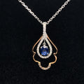 Sapphire & Diamond Double Halo Lace Pendant in 18k Two Tone Gold - (#5-HPSAP000143) - Divine & Timeless Jewelry