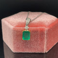 Emerald Solitaire Diamond Drop Pendant in 18k White Gold - (#73-PDEME013251) - Divine & Timeless Jewelry