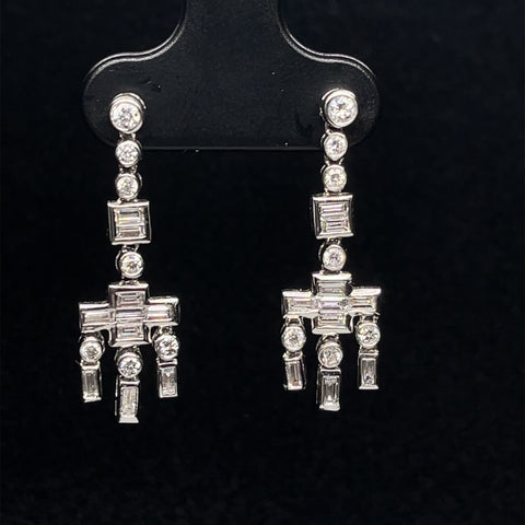 Diamond Modern Chandelier Earrings in 18k White Gold - (#77-ERDIA105607) - Divine & Timeless Jewelry