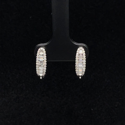 Diamond Baguette Half Hoop Earrings in 18k White Gold - (#78-ERDIA343928) - Divine & Timeless Jewelry