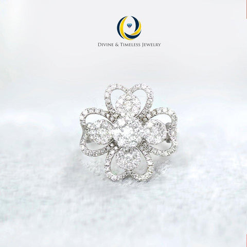 Diamond Flower Heart Promise Ring in 18k White Gold - (#90-RGDIA634700) - Divine & Timeless Jewelry