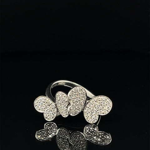 Diamond Double Butterfly Cluster Ring in 18k White Gold - (#94-RGDIA 635114) - Divine & Timeless Jewelry
