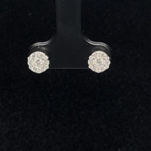 Diamond Flat Circle Cluster 18k White Gold Stud Earrings in 18k White Gold - (#9-HEDIA002761) - Divine & Timeless Jewelry