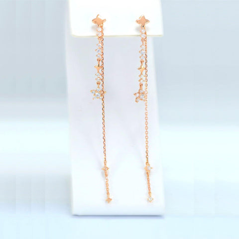 Diamond Lucky Star Dangle Front Back Chain Earrings w/ Removable Chains in 18k Rose Gold - (#14-HEDIA002521) - Divine & Timeless Jewelry