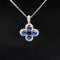 Sapphire & Diamond Flower Halo Pendant in 18k White Gold - (#4-HPSAP000113)